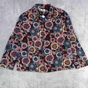 Rfausntiy Jacket Women Large Maroon Floral Tapestry Lined  Snap Button